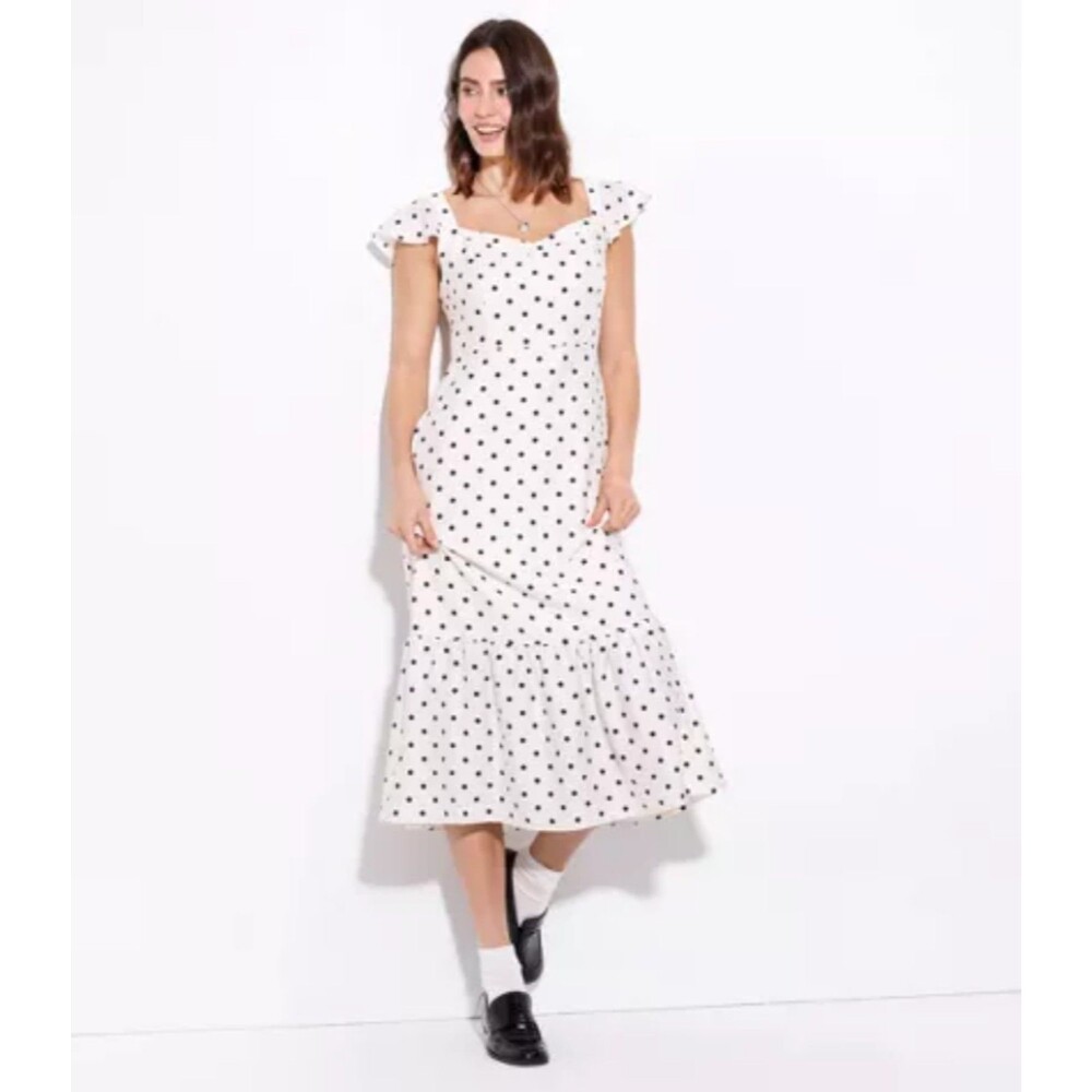 Women's Wild Fable Flutter Short Sleeve Midi Dress White Polka Dots Medium
